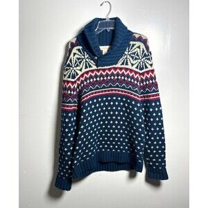 H&M Men’s M Blue Fair Isle Shawl Collar Button Pullover Knit Sweater